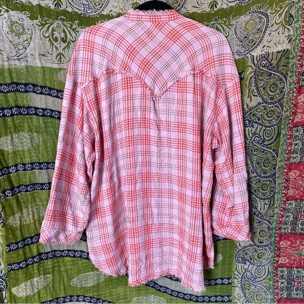 Intimately by Free People Plaid About You Pink Sleep Shirt Size Small